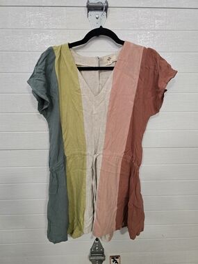 Entro Linen Multicolor Striped V‑Neck Romper Sz MEDIUM